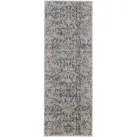 Photo of 10' Ivory Gray And Taupe Abstract Power Loom Distressed Runner Rug With Fringe
