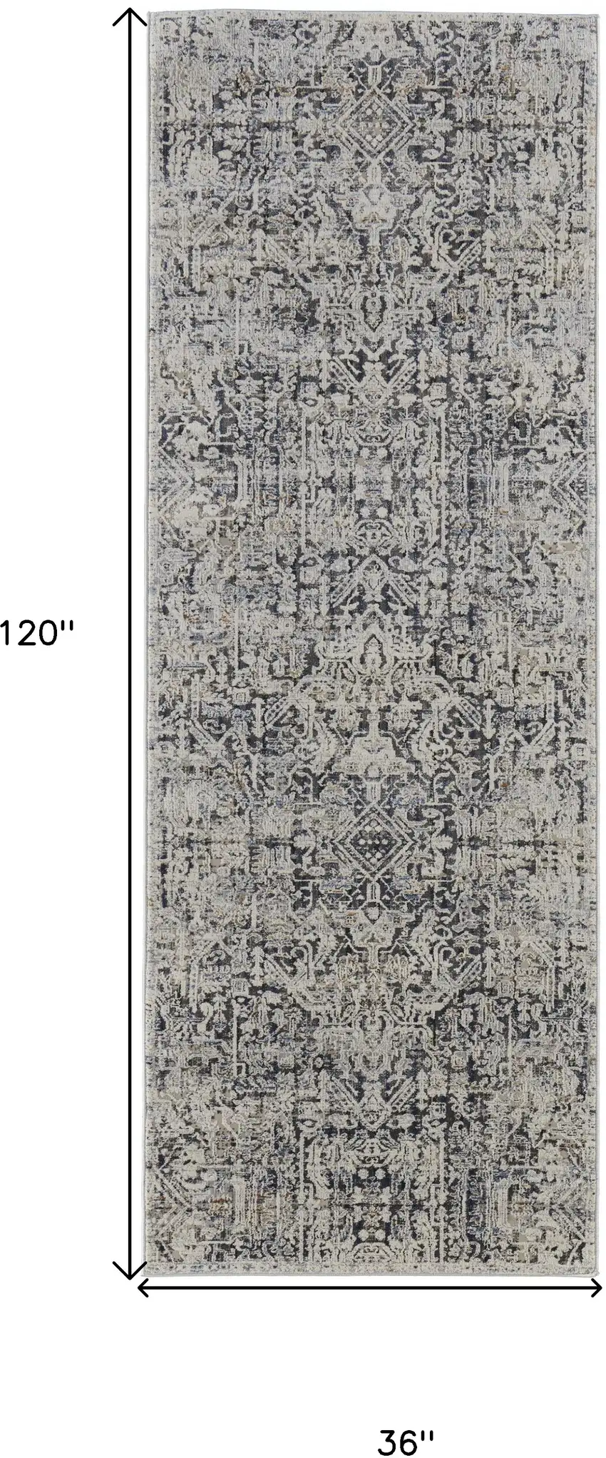 10' Ivory Gray And Taupe Abstract Power Loom Distressed Runner Rug With Fringe Photo 6