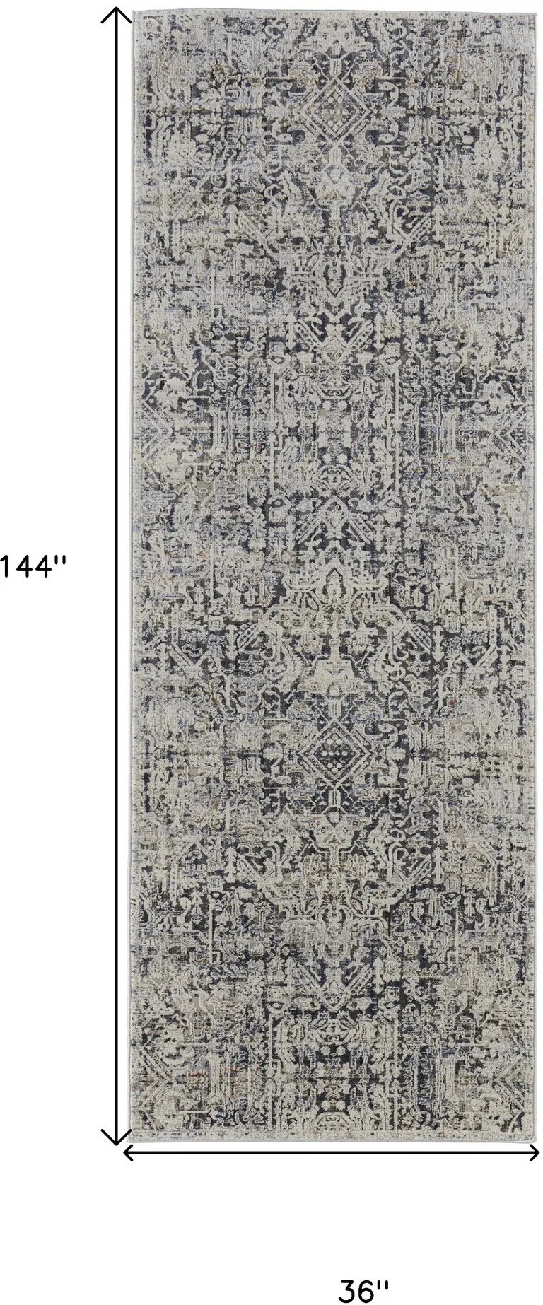 12' Ivory Gray And Taupe Abstract Power Loom Distressed Runner Rug With Fringe Photo 5