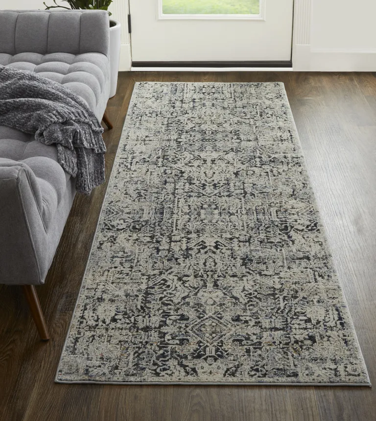 12' Ivory Gray And Taupe Abstract Power Loom Distressed Runner Rug With Fringe Photo 4