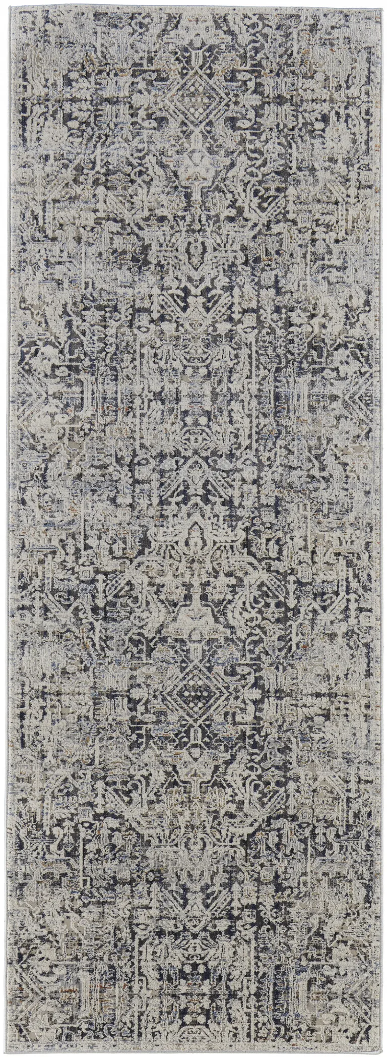 12' Ivory Gray And Taupe Abstract Power Loom Distressed Runner Rug With Fringe Photo 2