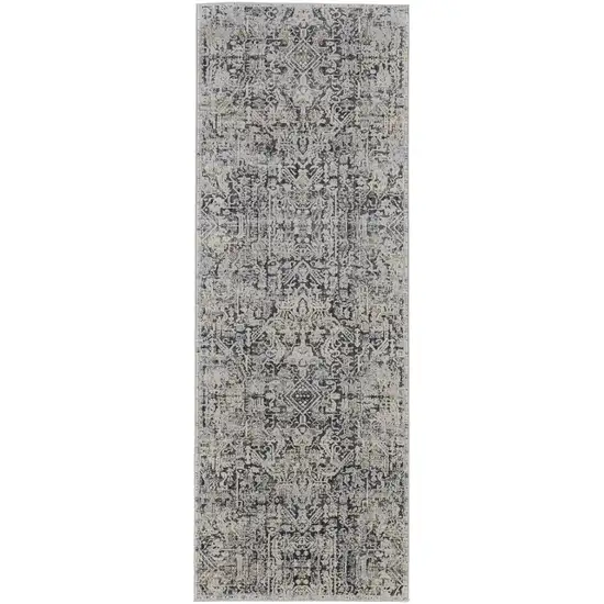 12' Ivory Gray And Taupe Abstract Power Loom Distressed Runner Rug With Fringe Photo 1