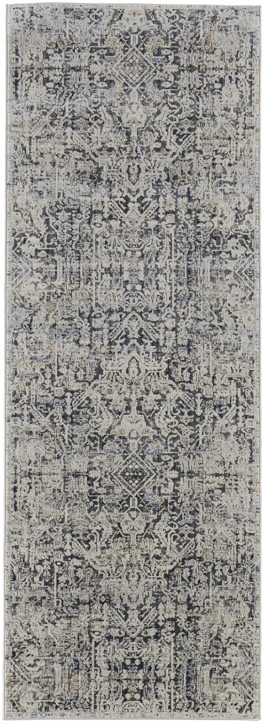 12' Ivory Gray And Taupe Abstract Power Loom Distressed Runner Rug With Fringe Photo 1
