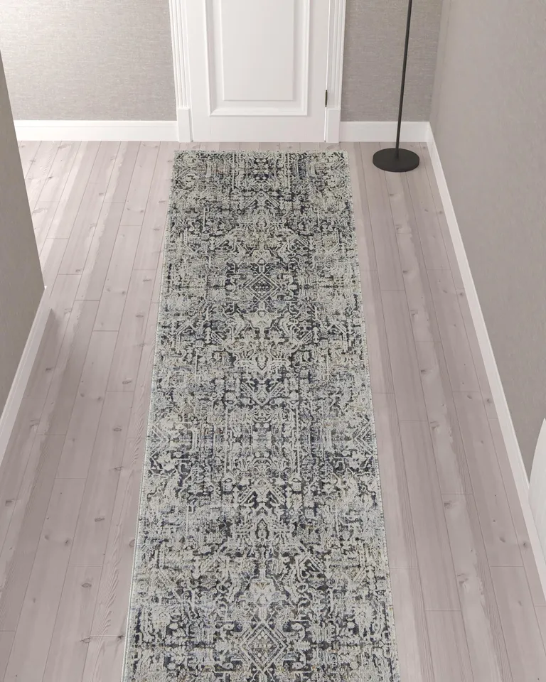 12' Ivory Gray And Taupe Abstract Power Loom Distressed Runner Rug With Fringe Photo 3