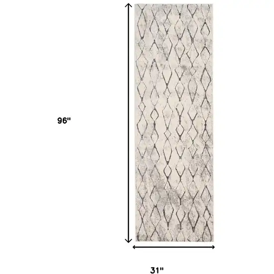 8' Gray and Ivory Abstract Runner Rug Photo 3