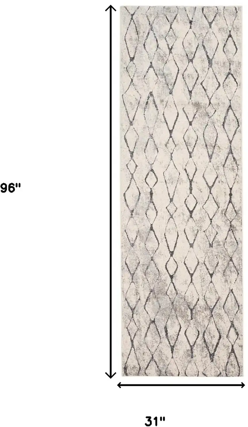 8' Gray and Ivory Abstract Runner Rug Photo 3