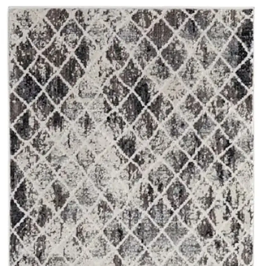 8' Gray and Ivory Abstract Runner Rug Photo 6
