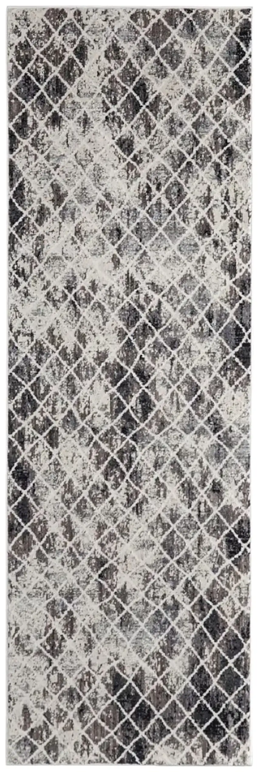 8' Gray and Ivory Abstract Runner Rug Photo 2