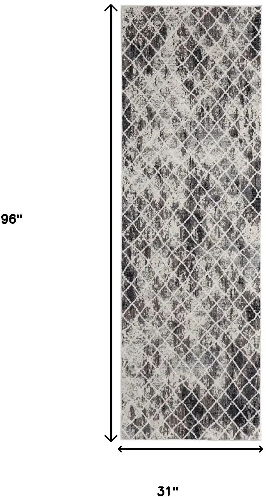 8' Gray and Ivory Abstract Runner Rug Photo 3
