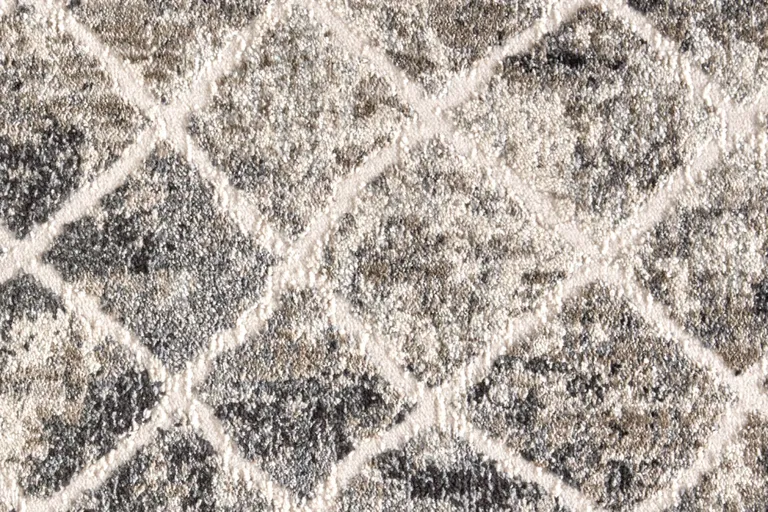 8' Ivory Gray And Taupe Abstract Stain Resistant Runner Rug Photo 4