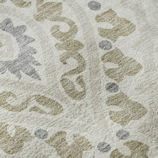 8' Ivory Gray And Taupe Diamond Washable Round Rug With UV Protection Photo 8