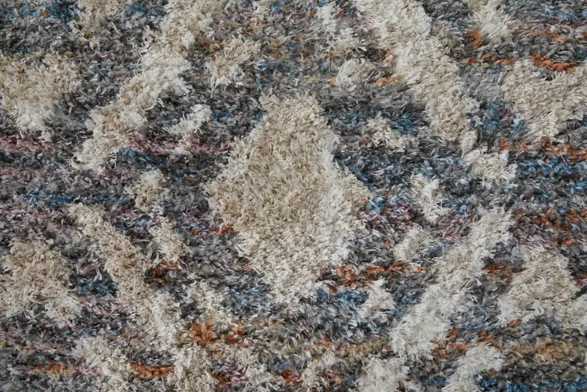 8' Ivory Gray And Taupe Geometric Power Loom Stain Resistant Runner Rug Photo 6