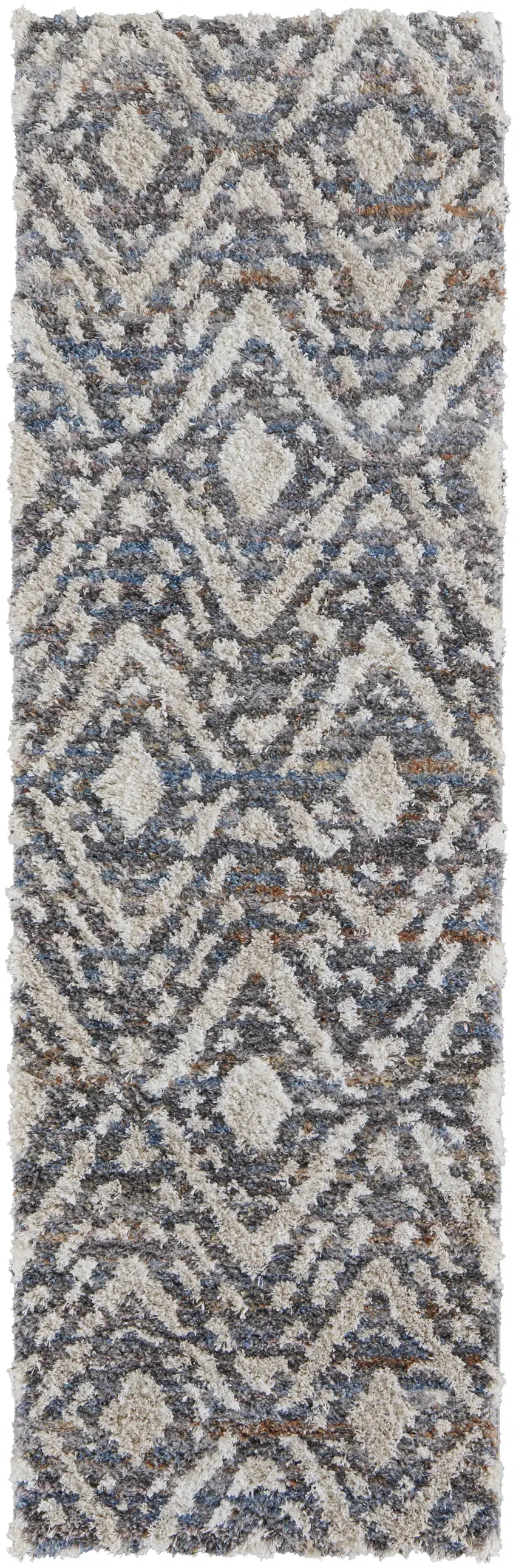 8' Ivory Gray And Taupe Geometric Power Loom Stain Resistant Runner Rug Photo 1