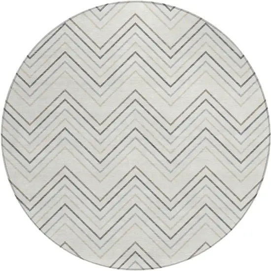 8' Ivory Gray And Taupe Round Geometric Washable Indoor Outdoor Area Rug Photo 1