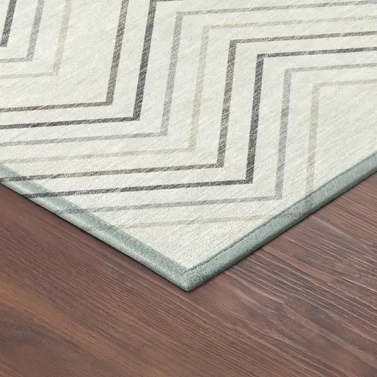 8' Ivory Gray And Taupe Round Geometric Washable Indoor Outdoor Area Rug Photo 8