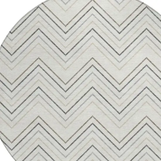 8' Ivory Gray And Taupe Round Geometric Washable Indoor Outdoor Area Rug Photo 2