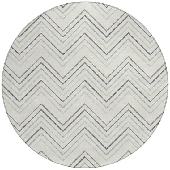 8' Ivory Gray And Taupe Round Geometric Washable Indoor Outdoor Area Rug Photo 3