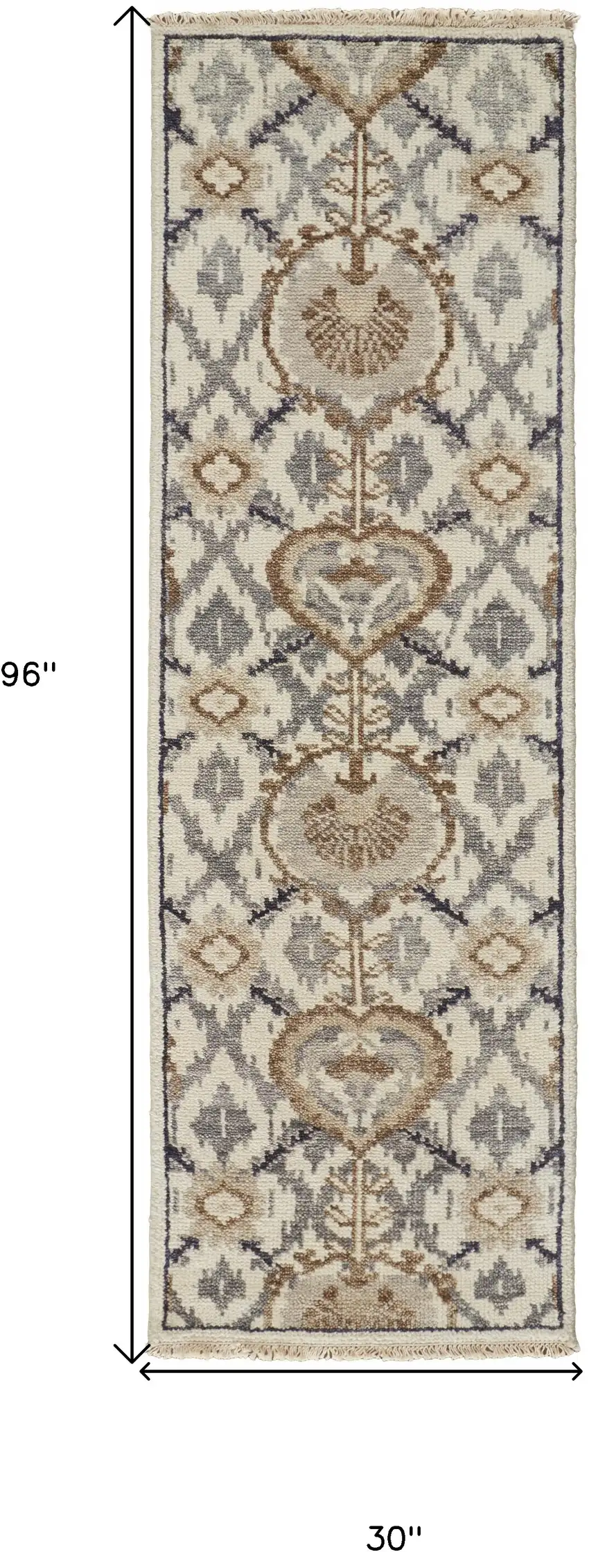 8' Ivory Gray And Taupe Wool Floral Hand Knotted Stain Resistant Runner Rug Photo 6