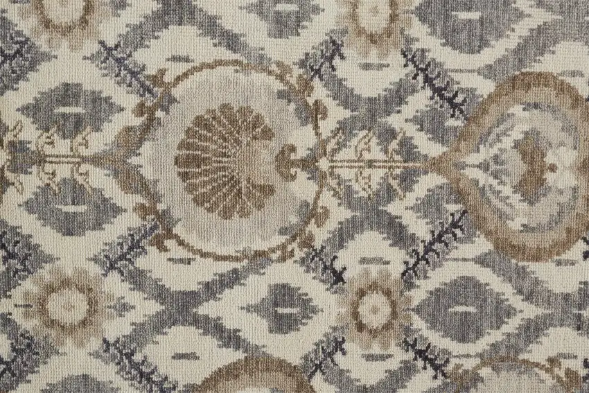 8' Ivory Gray And Taupe Wool Floral Hand Knotted Stain Resistant Runner Rug Photo 5