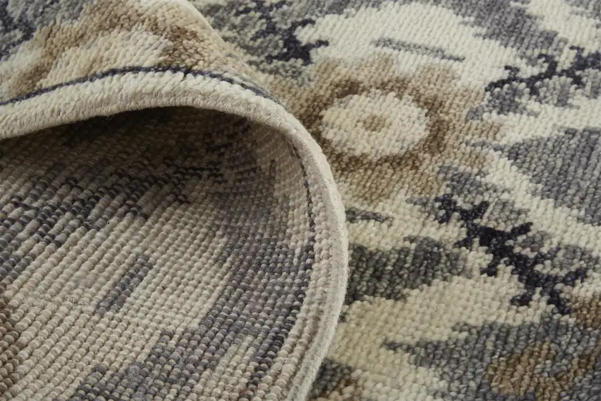 8' Ivory Gray And Taupe Wool Floral Hand Knotted Stain Resistant Runner Rug Photo 4