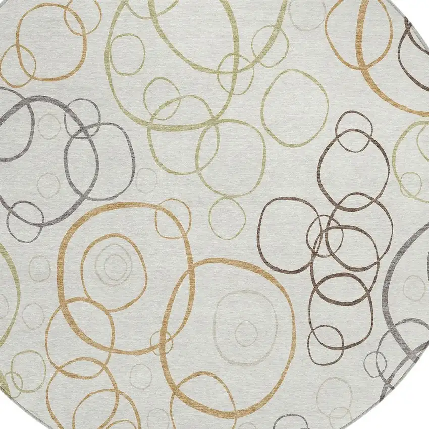 8' Ivory Gray And Walnut Round Geometric Washable Indoor Outdoor Area Rug Photo 2