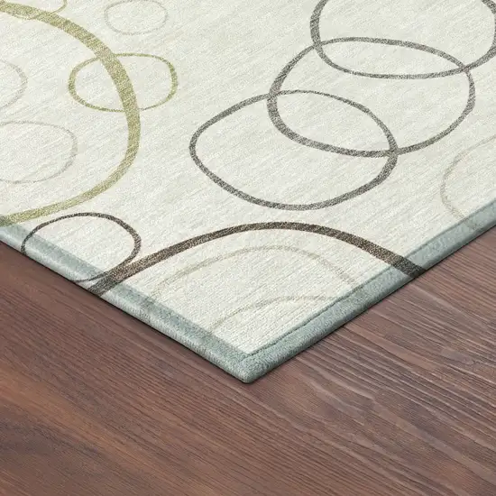 8' Ivory Gray And Walnut Round Geometric Washable Indoor Outdoor Area Rug Photo 8