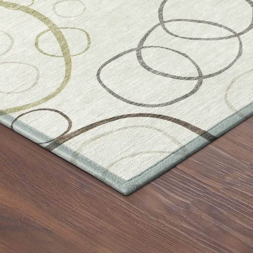 8' Ivory Gray And Walnut Round Geometric Washable Indoor Outdoor Area Rug Photo 8