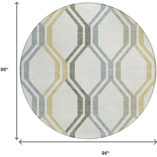 8' Ivory Gray And Wheat Round Geometric Washable Indoor Outdoor Area Rug Photo 3