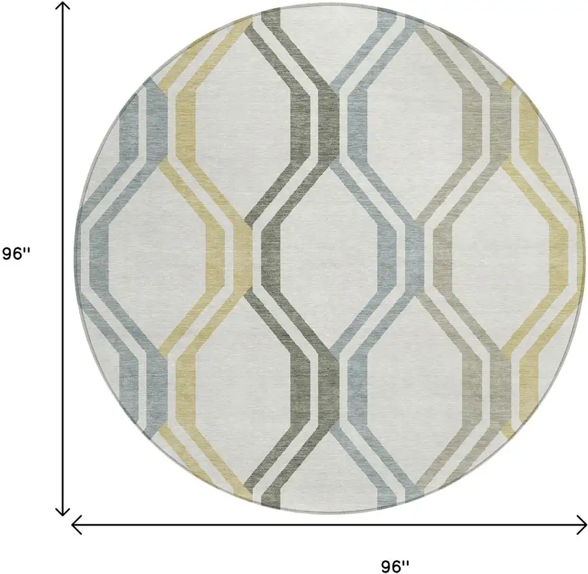 8' Ivory Gray And Wheat Round Geometric Washable Indoor Outdoor Area Rug Photo 3
