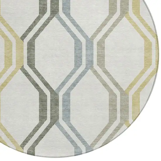8' Ivory Gray And Wheat Round Geometric Washable Indoor Outdoor Area Rug Photo 6