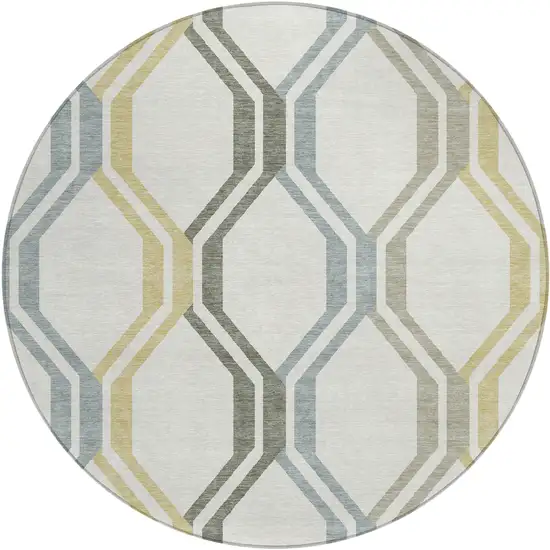 8' Ivory Gray And Wheat Round Geometric Washable Indoor Outdoor Area Rug Photo 2