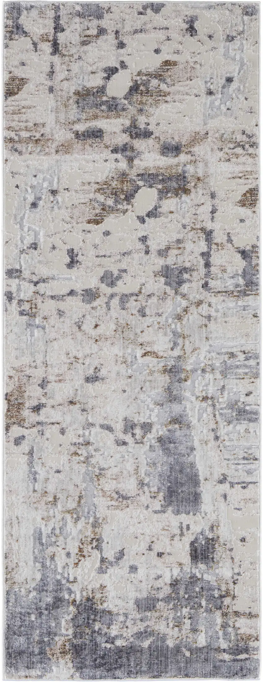 10' Ivory Gray and Blue Abstract Power Loom Worn Faded Runner Rug Photo 2