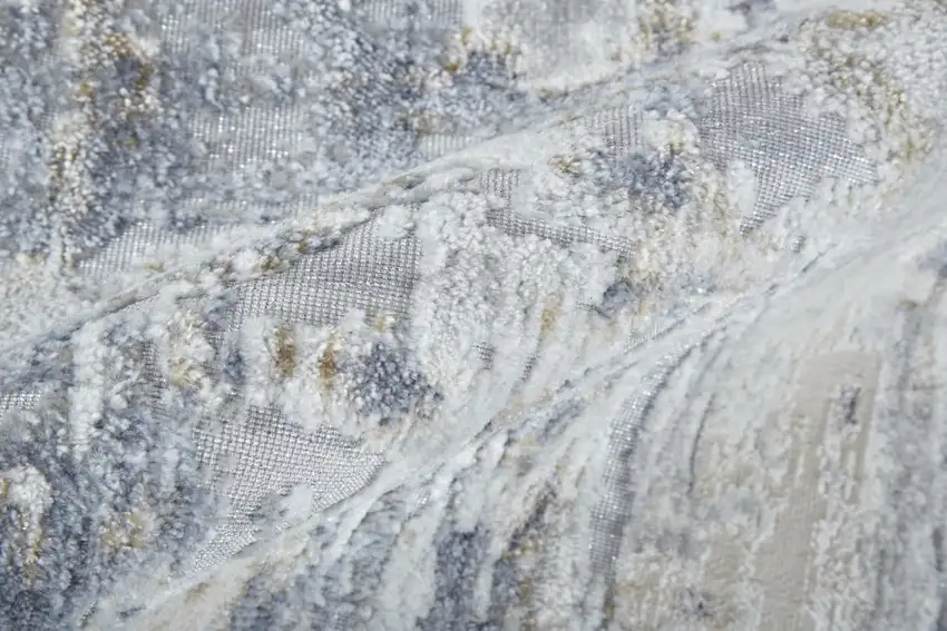 10' Ivory Gray and Blue Abstract Power Loom Worn Faded Runner Rug Photo 7