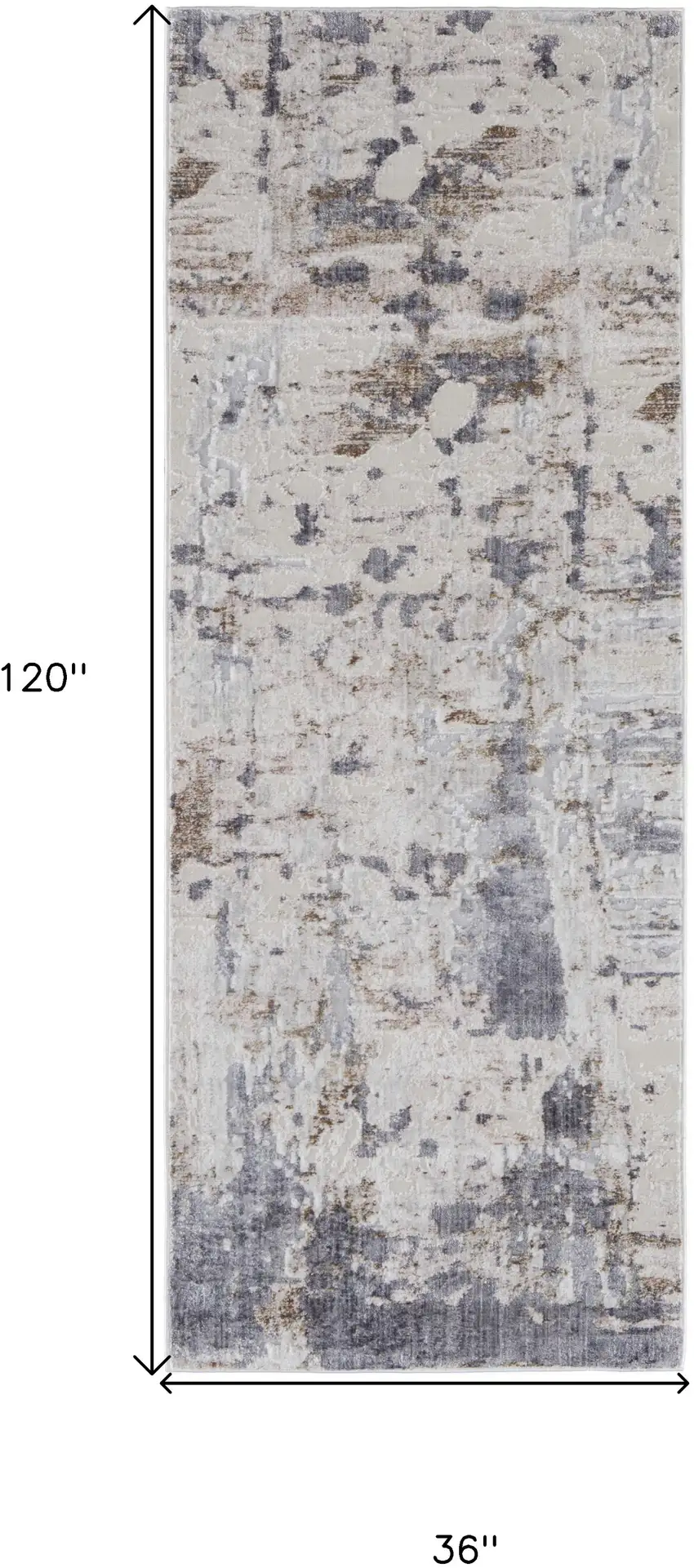 10' Ivory Gray and Blue Abstract Power Loom Worn Faded Runner Rug Photo 3