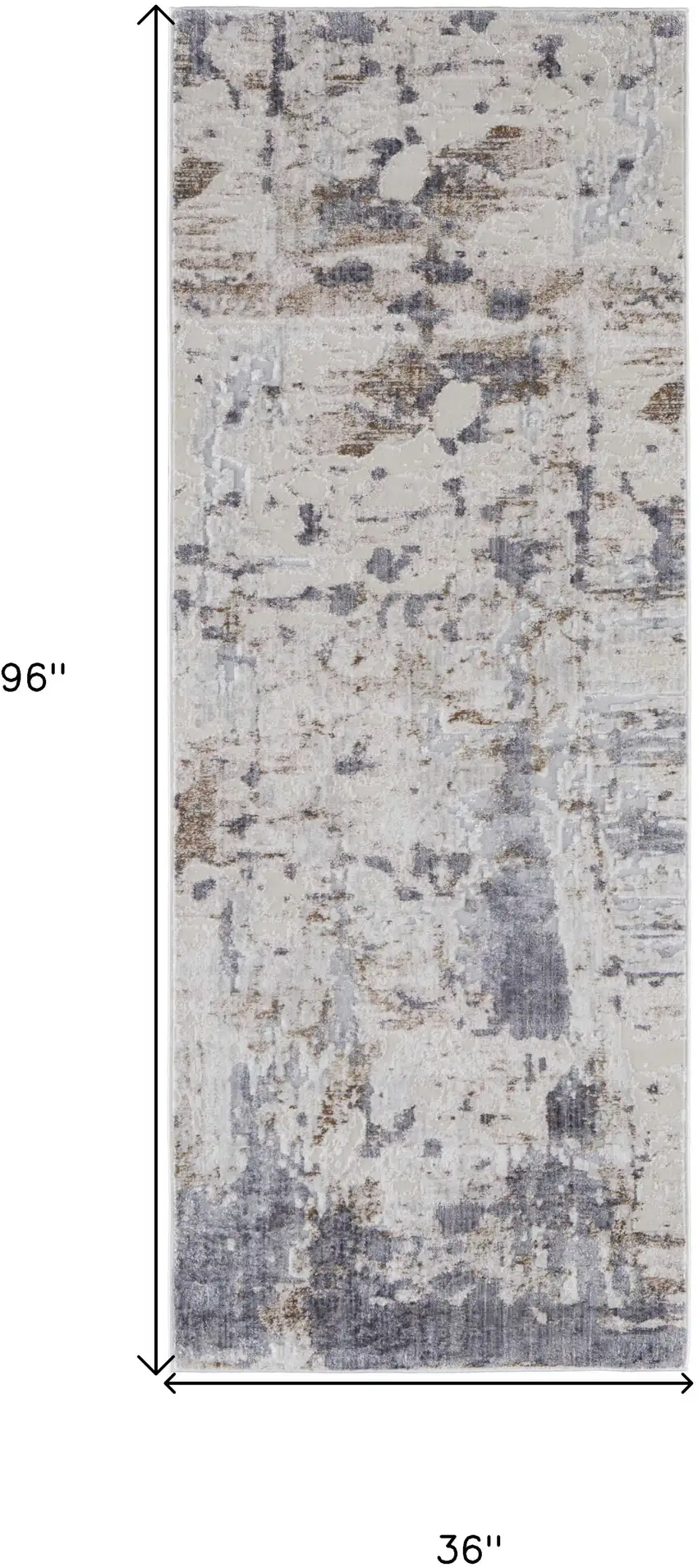 8' Ivory Gray and Blue Abstract Power Loom Worn Faded Runner Rug Photo 3