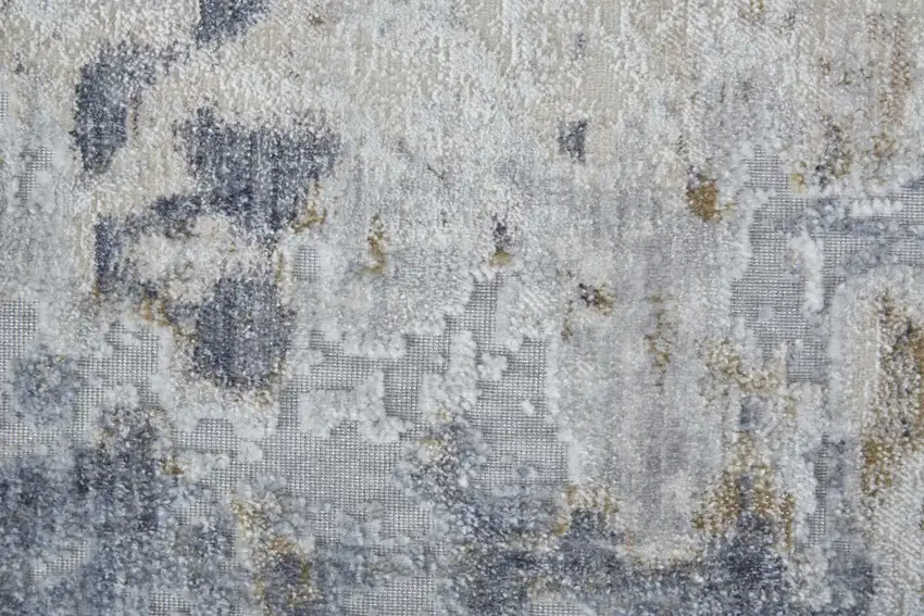 12' Ivory Gray and Blue Abstract Power Loom Worn Faded Runner Rug Photo 8