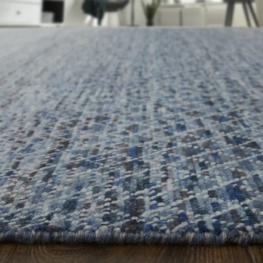 10' Ivory Gray and Blue Wool Hand Knotted Runner Rug With Fringe Photo 7