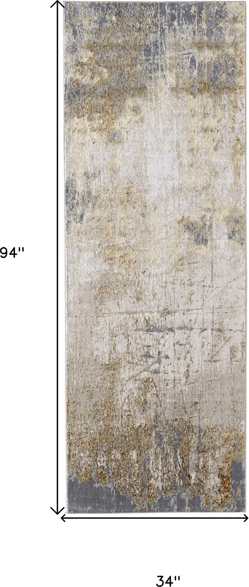 8' Ivory Gray and Brown Abstract Power Loom Worn Faded Runner Rug Photo 7