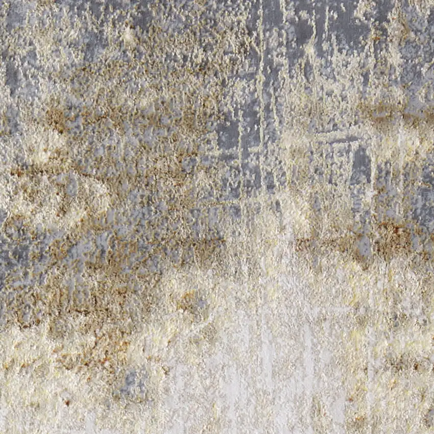 8' Ivory Gray and Brown Abstract Power Loom Worn Faded Runner Rug Photo 8