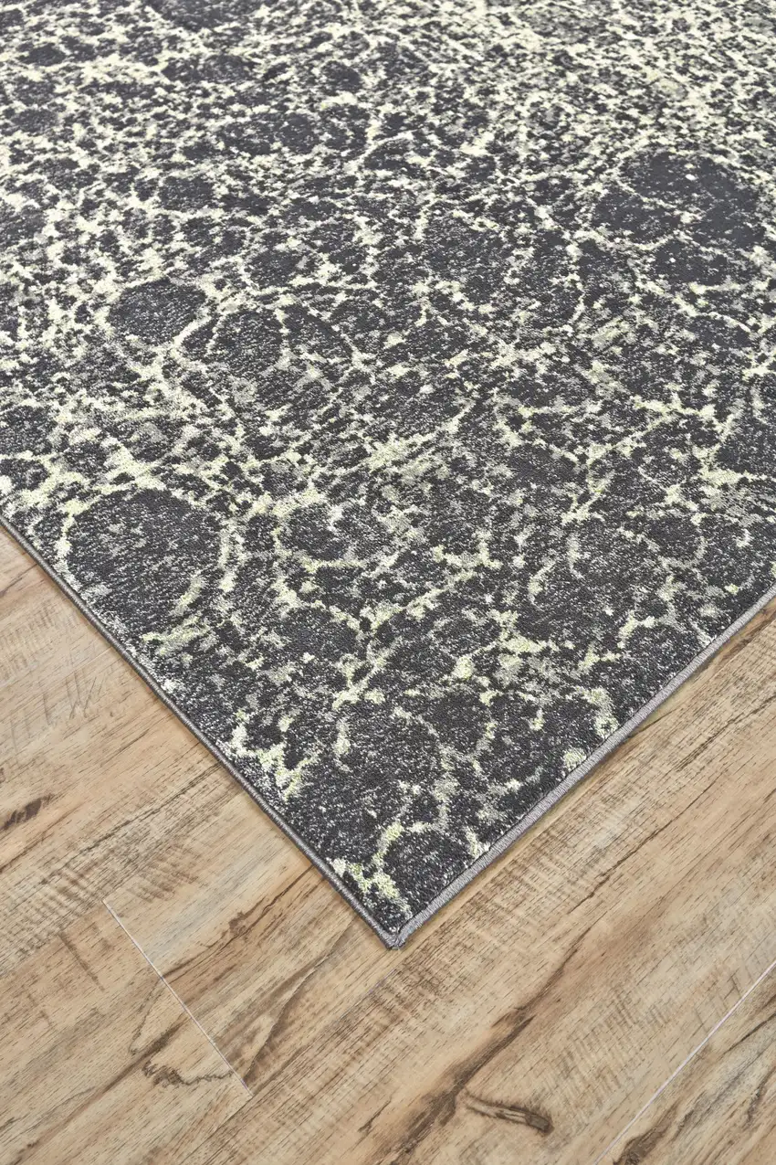 8' Ivory Gray and Green Abstract Power Loom Runner Rug Photo 4