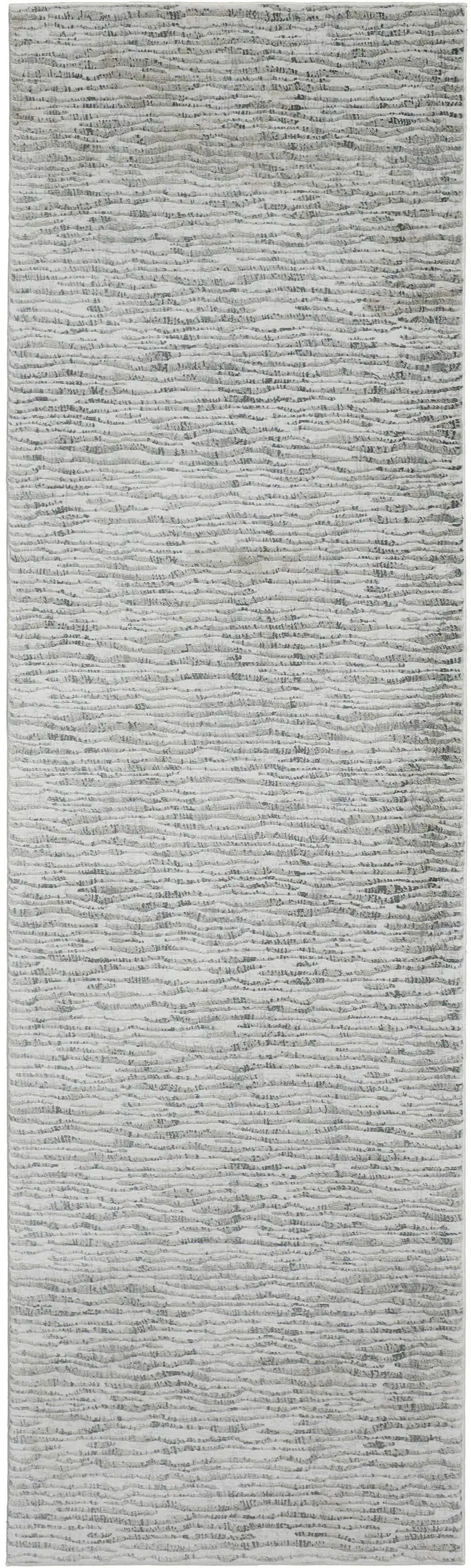8' Ivory Gray and Green Abstract Power Loom Worn Faded Runner Rug Photo 1