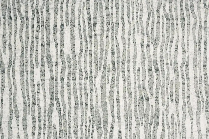 8' Ivory Gray and Green Abstract Power Loom Worn Faded Runner Rug Photo 8