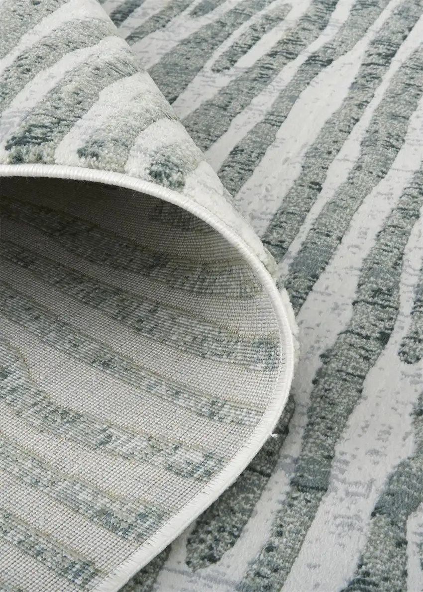 8' Ivory Gray and Green Abstract Power Loom Worn Faded Runner Rug Photo 6
