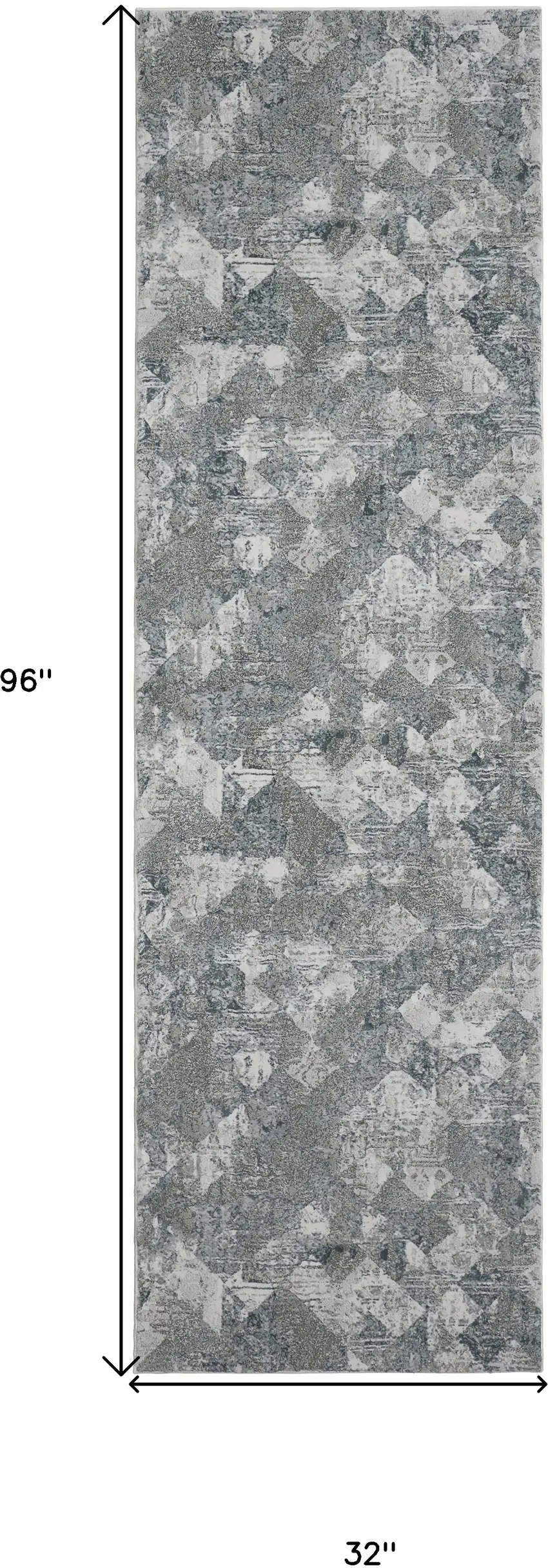 8' Ivory Gray and Green Abstract Power Loom Worn Faded Runner Rug Photo 7