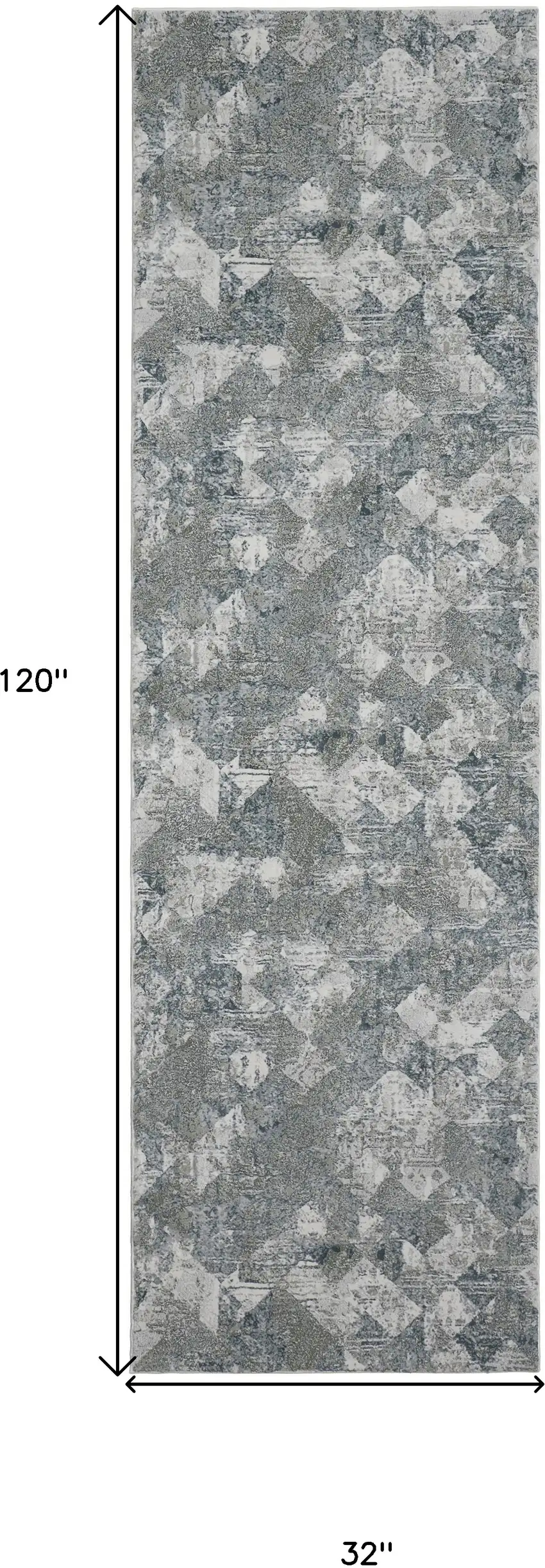 8' Ivory Gray and Green Abstract Power Loom Worn Faded Runner Rug Photo 6