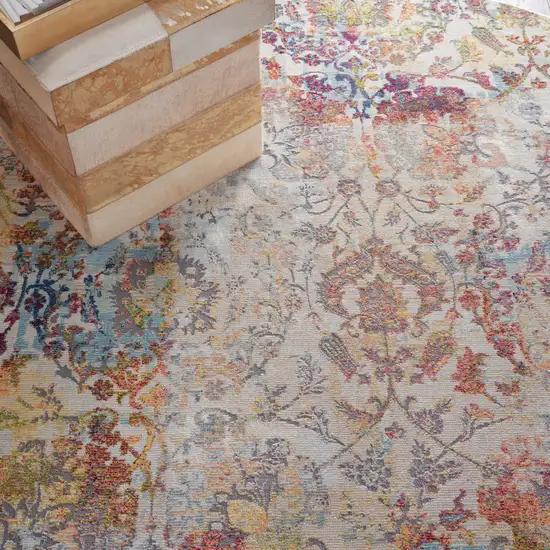 6' Ivory Gray and Orange Floral Distressed Non Skid Round Rug Photo 9