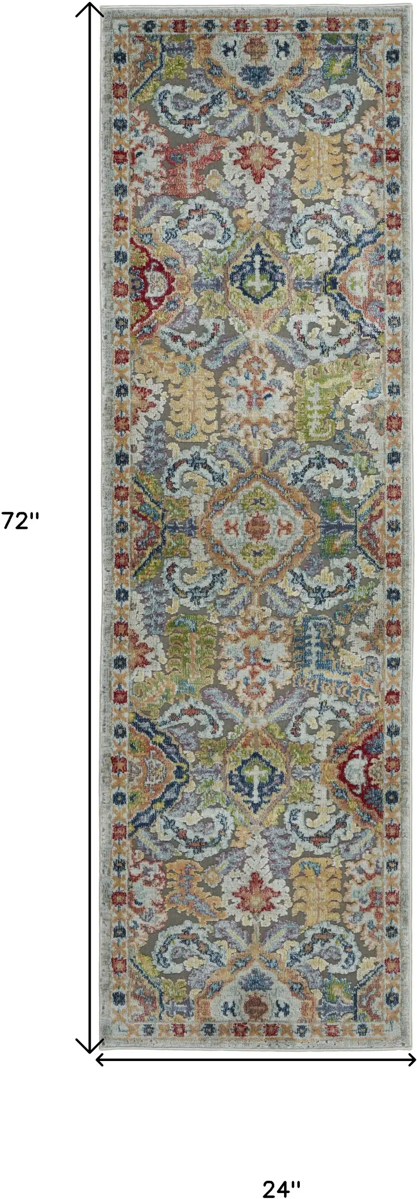 6' Ivory Gray and Orange Floral Distressed Non Skid Runner Rug Photo 3