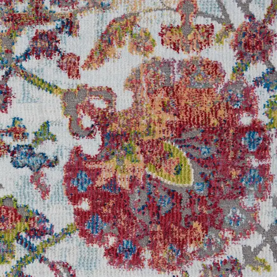 8' Ivory Gray and Orange Floral Distressed Non Skid Runner Rug Photo 5