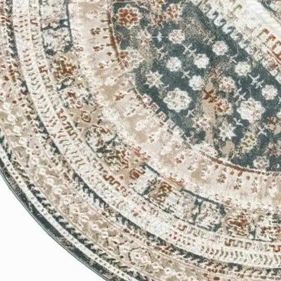 8' Ivory Green And Orange Oriental Non Skid Round Rug Photo 2