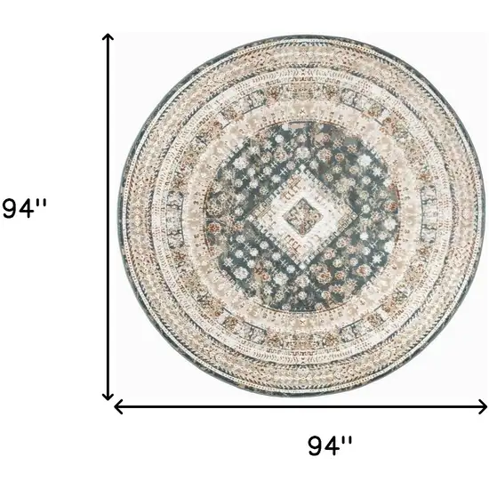 8' Ivory Green And Orange Oriental Non Skid Round Rug Photo 3